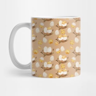 Nest of Chicks Hatching on Light Brown Mug